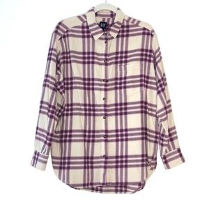 Gap Women’s Relaxed Flannel Purple Plaid Shirt
